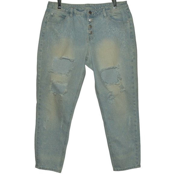 Refuge Destroyed Jeans 12 x 27" Crop light wash blue holes distressed faded - Picture 1 of 12